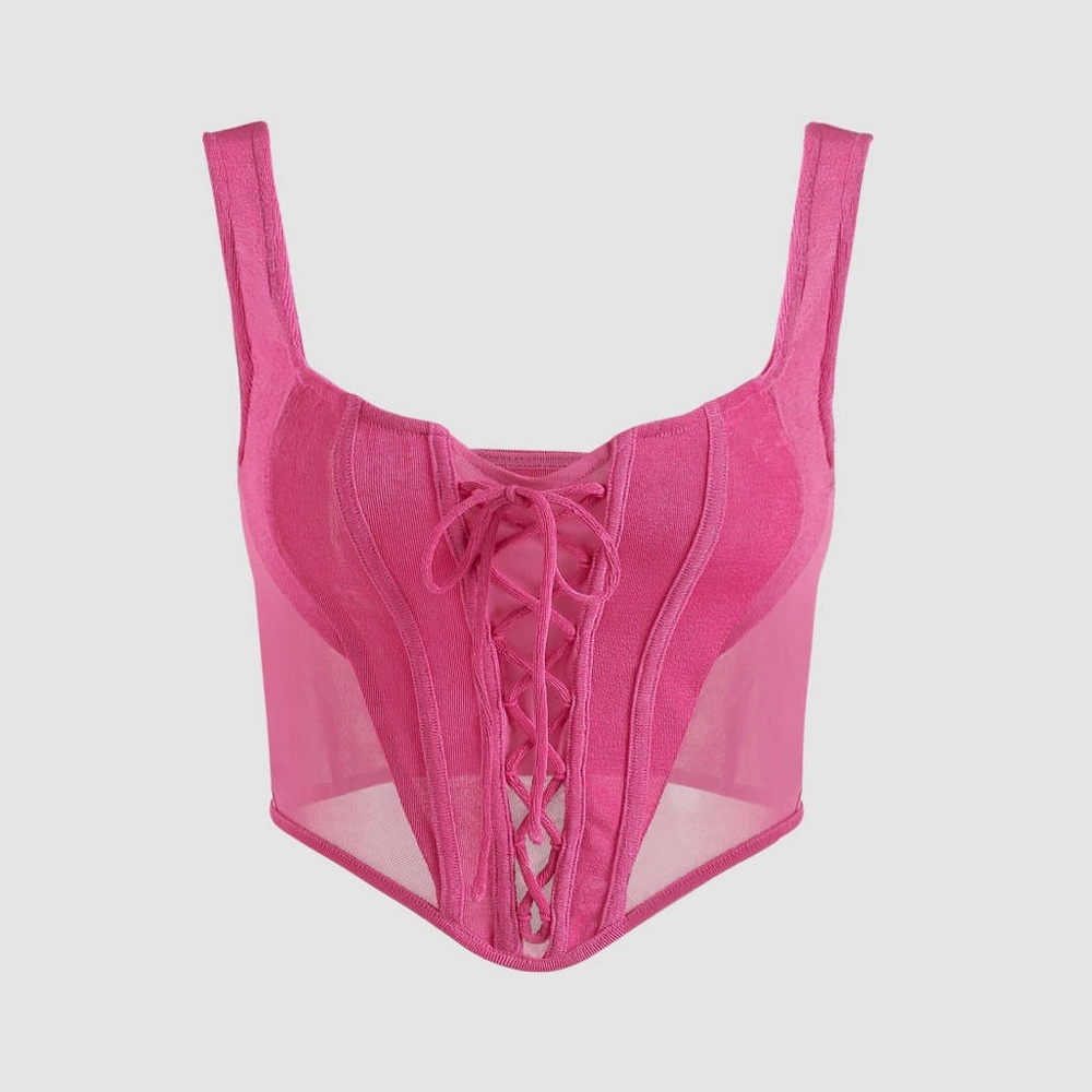 Cider, Solid Lace Up Corset Tank Top, Pink, Size Small